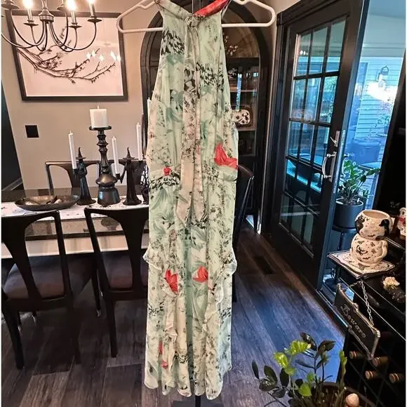White House Black Market NWOT Romantic Floral Ruffle Maxi Dress Size 14 Large - Picture 6 of 9
